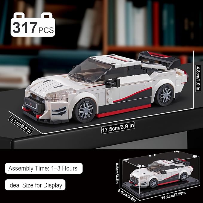 HIGH GODO Sports Car Building Set for Adults, Classic Racing Car Decor Model Kit with Display Box, Vehicle Consturction Toys Gifts for Adults and Teens Age 14+ (317 Pieces)