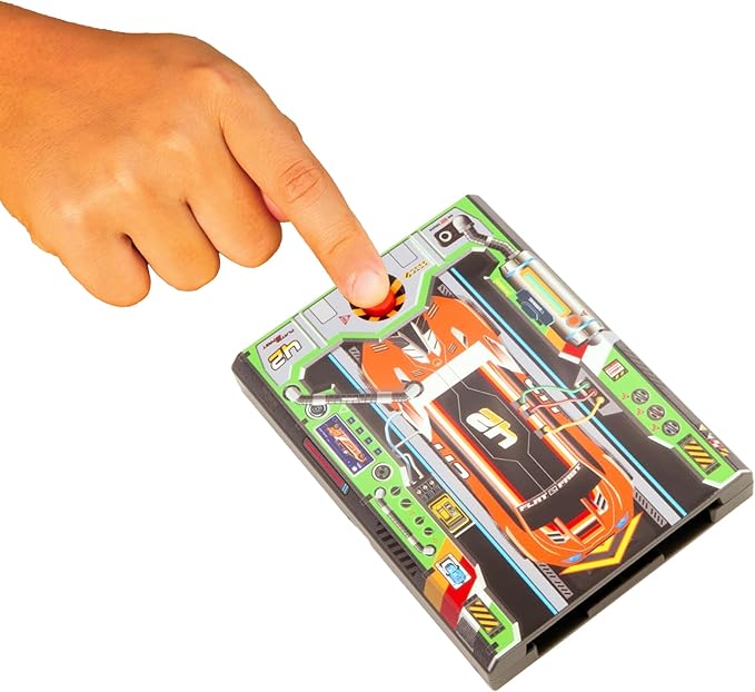 FLAT 2 FAST Original Stunt Card Racer – Flat Car Racer and Pocket Size Racecar Launcher with Built-in Button for Stunt Launching and Racing – Compact – Lava Orange