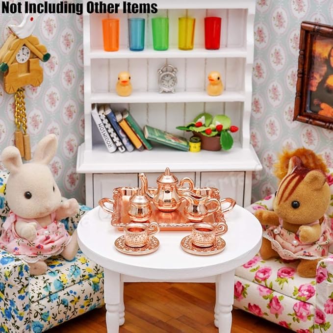 Odoria 1/12 Miniature Tea Set 8Pcs Dollhouse Decoration Accessories, Copper