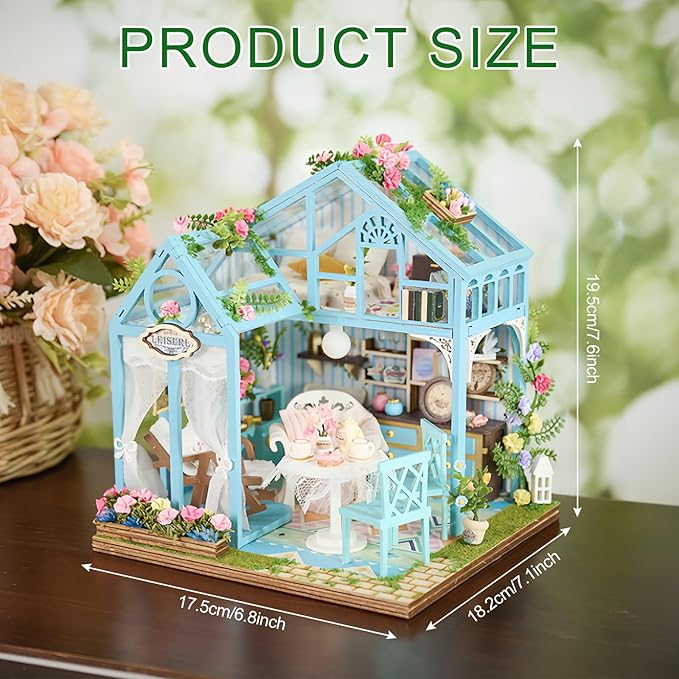 Miniature House Kit, Tiny House Kit with LED Light, DIY Mini House Building Kits for Adults to Building, Unique Gift for Birthday Christmas, Tea House