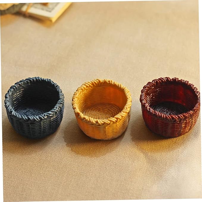 Totority Mini Basket Model 3Pcs Resin Miniature Dollhouse Baskets Creative Storage Ornament for 1 12 Scale Mini House Decor Accessories