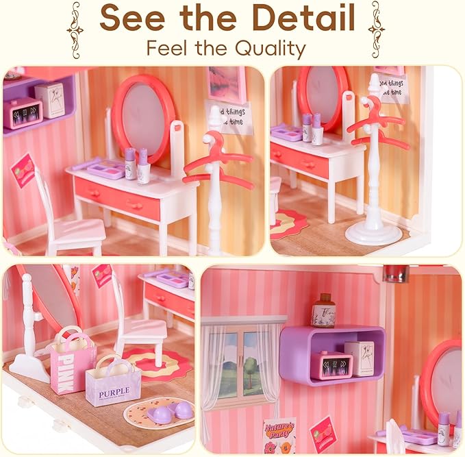 DIY Miniature House Play Kit, Home Play Toys for Boys and Girls, Children Aged 345678 in Home Scenes, immersive Experience of Life Scenes (Glamour Dreams Vanity)