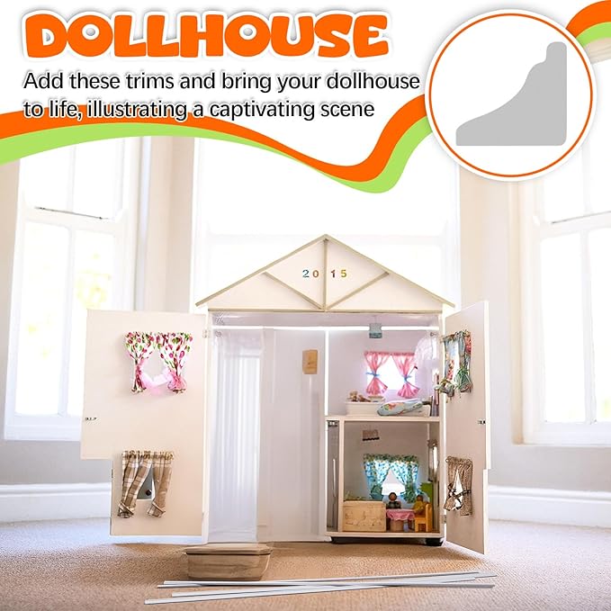 Relaxgiant 12 Pcs Miniature Dollhouse Trim Dollhouse Accessories 3 Styles on 1: 12 Scale 16'' Long Wooden Trims Finishing Corner (Classic Frame)