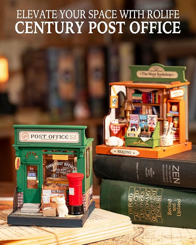 Rolife DIY Mini Building House Miniature Kit-Century Post Office, Miniature Lifestyle Mini Bookshelf Decoration, DIY Hobbies/Gifts for Craftsman (Century Post Office)