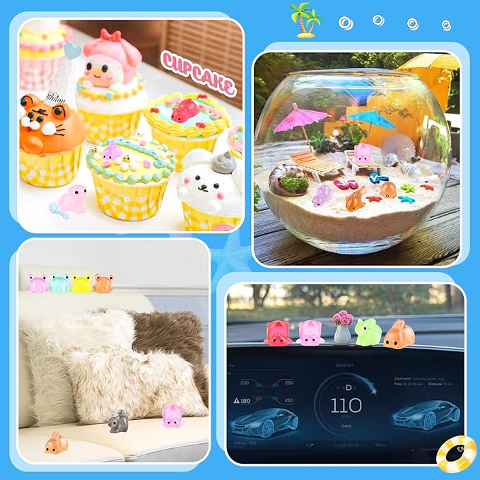 150PCS Random Mini Resin Animals Tiny Figurines Glow in Dark, Miniature Figures to Hide, Little Animal Small Accessories for Topper Garden Dollhouse Landscape Aquarium Ornaments Crafts & Decor