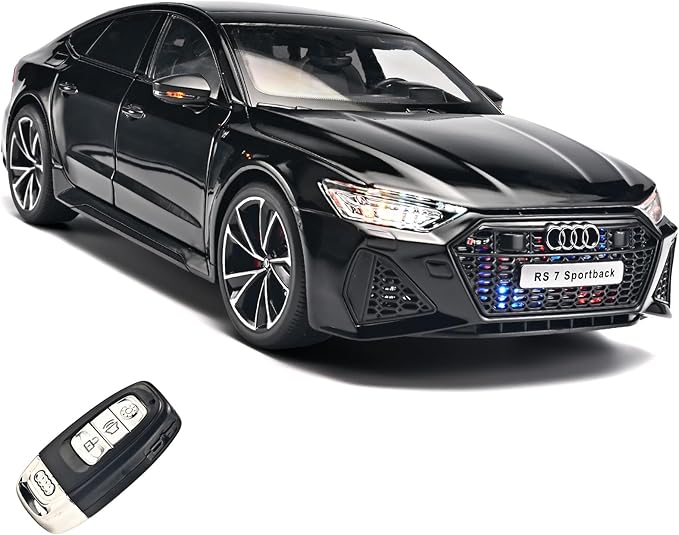 Model Car Kits for Adult 1/18 Diecast Cars Compatible with Audi RS7 Sportback Car Collection,Remote Control Key Version Metal Toy Cars with Lights and Sounds,Toy Cars for Boys Age 4-7（Black）