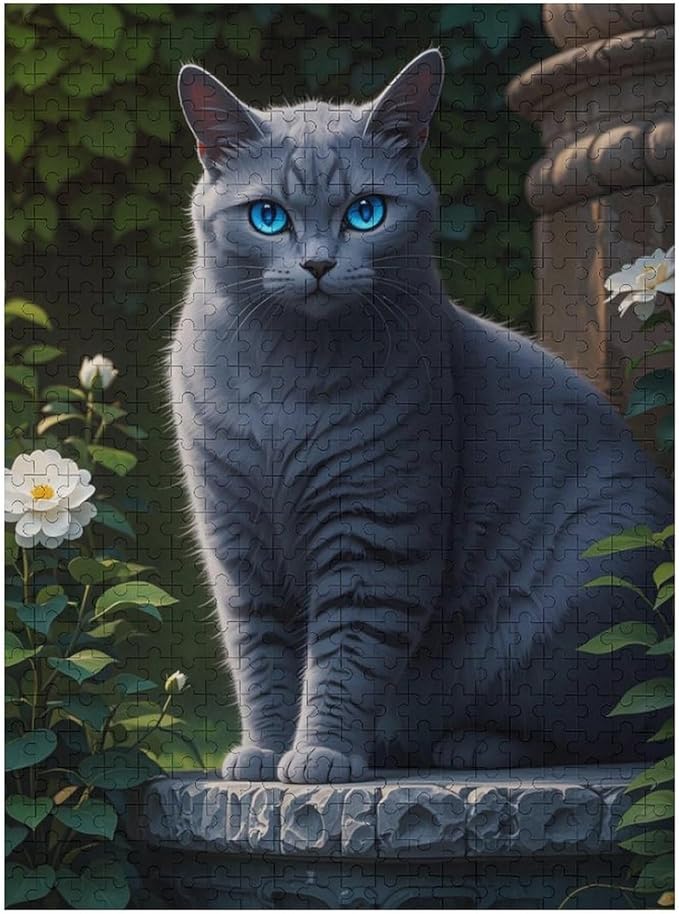 Jigsaw Puzzles for Adults 500 Piece - Cute Russian Blue Cat Animal Themed Wooden Puzzle,Challenge Puzzles Puzzle Games,Stress Relief Games,Funny Puzzles，Unique Gifts for Wall Art
