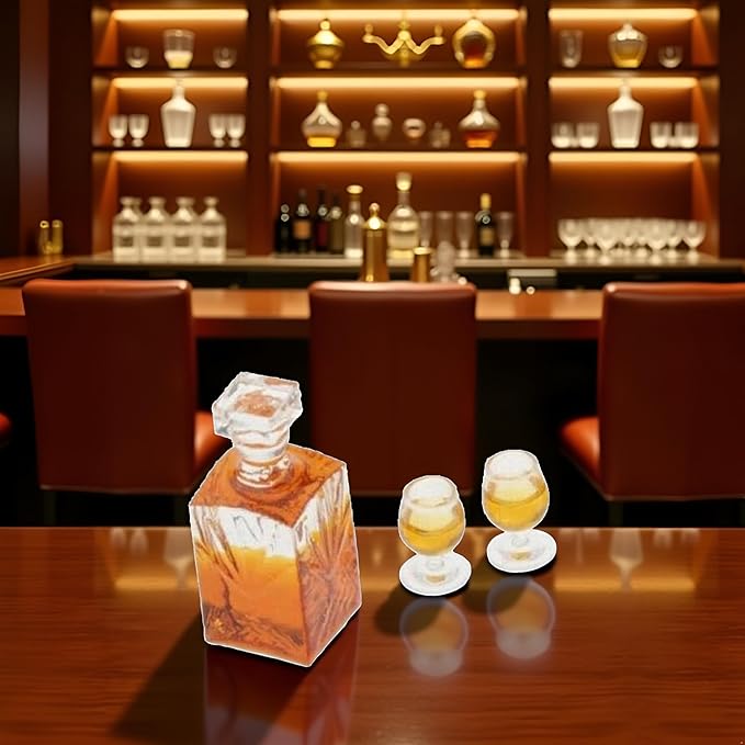 A Set of Exquisite Mini Whiskey Wine Bottle Bar Model,1:12 Scale Dollhouse Miniature Accessories,Verisimilitude Mini Whiskey Wine Decoration,Decor Dollhouse Accessories