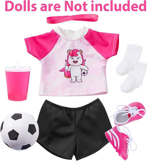 18 Inch Doll Accessories Football Sport Set - 7PCS Includes Headband, Tops, Shorts, Shoes, Mini Soccer Ball, Socks & Water Bottle for American Doll Pretend Play, Gifts