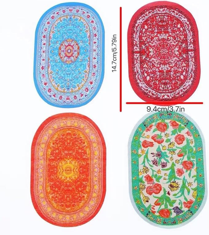 1/12 1/6 Scale Accessories 4pcs Mini Rug Sets for Dollhouse and Decorations,Which Including 4 Colors Miniature Doll House Carpet for Girls Indoors