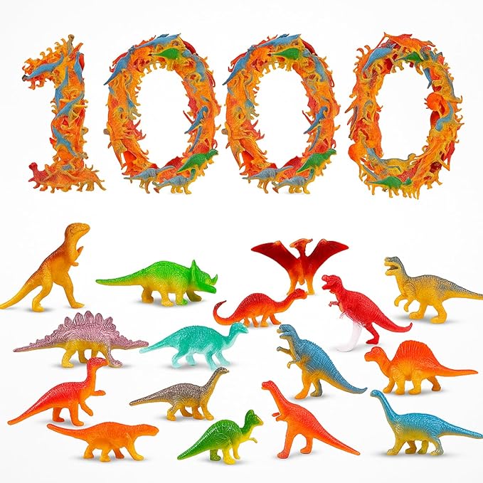 Deekin 1000 Pcs Mini Dinosaur Figures Kids Birthday Gifts Mini Dinosaur Toys Bulk Cupcake Toppers Small Plastic Educational Figures Dino Party Favors for School Classroom Exchange Valentine Gift