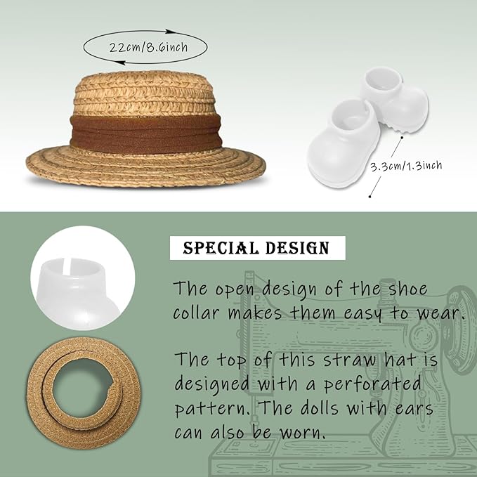 Clothes for 6.7inch /17cm Dolls (Without Dolls),Sets and Accessories,5pc Set（Straw hat+Shirt+Pants+Shoes+Vest,Suitable for Collectors and As Gifts.(Vacation-Green)