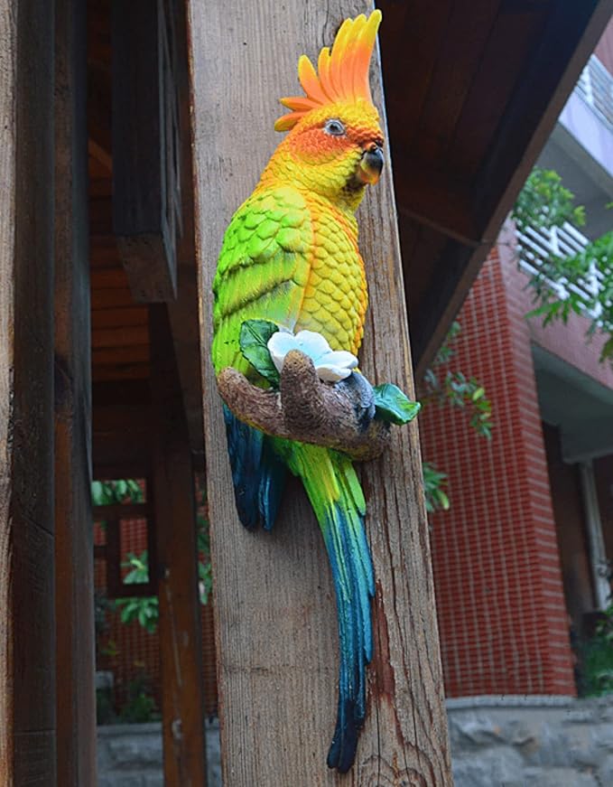 coolboy Hanging Parrot Decor,Tropical Real Resin Bird Figurines,Bird Statues,Parrot Sculpture Home Decor,Perfect for Yard Ornaments,Tree Decorations Outdoor,Patio,Lawn,Tree Trunk, Porch