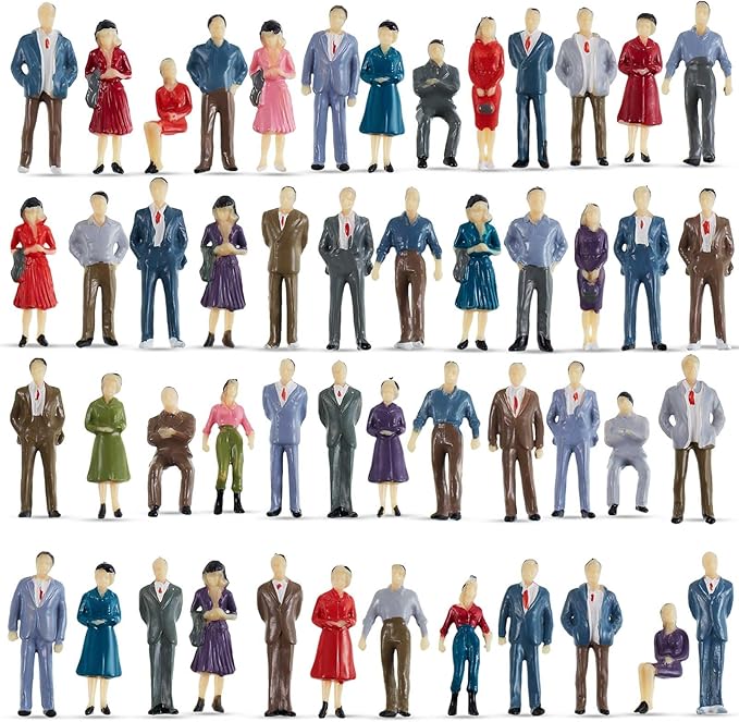 Juexica 100 Pcs Mini People Figurines 1: 50 Scale Model Trains Architectural Painted People Figures Tiny Plastic Miniature Figurines Sitting Standing Model for Miniature Scenes