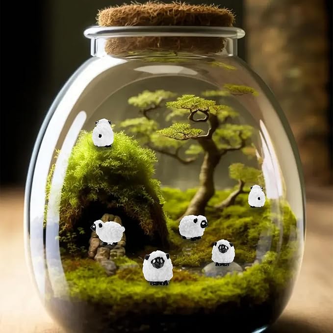 20 Pcs Mini Sheep Figurines Miniature Sheep Tiny Sheep Mini Plastic Sheep Mini Resin Figurine for Fairy Garden Micro Landscape Decor Cake Topper