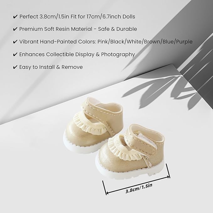 Mini Shoes for Lu bubu 17cm , Mini Shoe Accessories, Cute PU Leather Lace Shoes Suitable for 17cm Lu bubu, Dress Up Shoe Replacement Gold