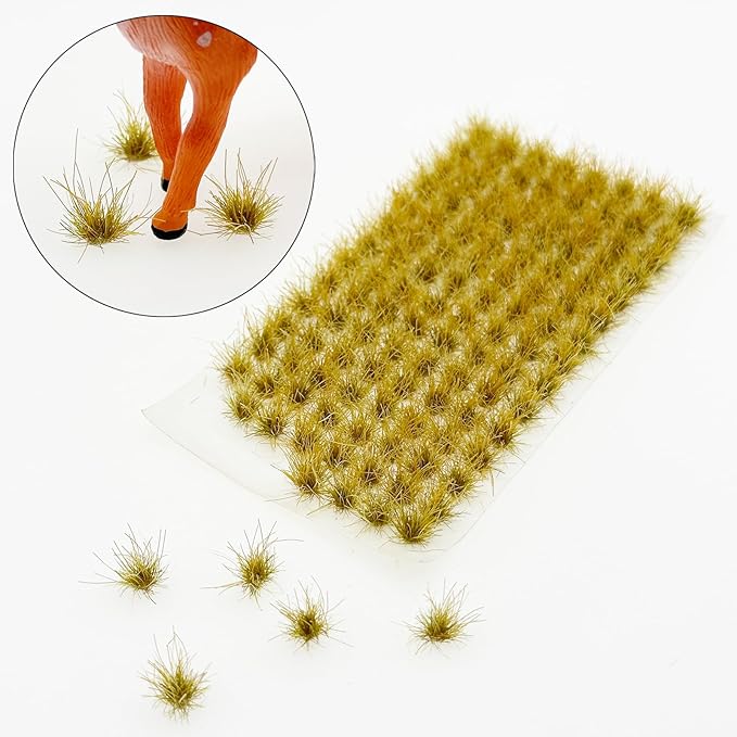 Woohome 120 PCS Bushy Tufts Static Grass Tuft Model Grass Tuft for DIY Miniature Train Landscape Terrain Railway Scenery Decorations, Yellow