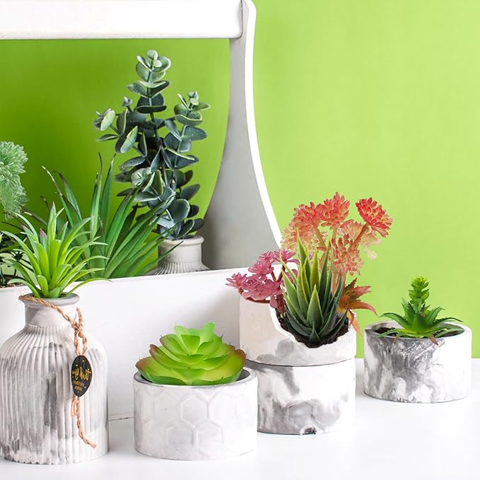 QUOZUO Colorful Succulents Plants Artificial, 22PCS Mini Artificial Succulents, Fake Succulents Plant for DIY Crafting Home Garden Office Party Decoration, Colorful