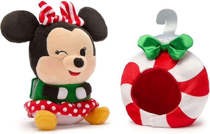 Disney Store Official Mini Mix-Its Plushies – Minnie Mouse Holiday - Cute Stuffed Animals - Mix & Match Detachable Hats - Hook and Loop Strap - Plush Toys for Kids and Collectors, 7 Inch
