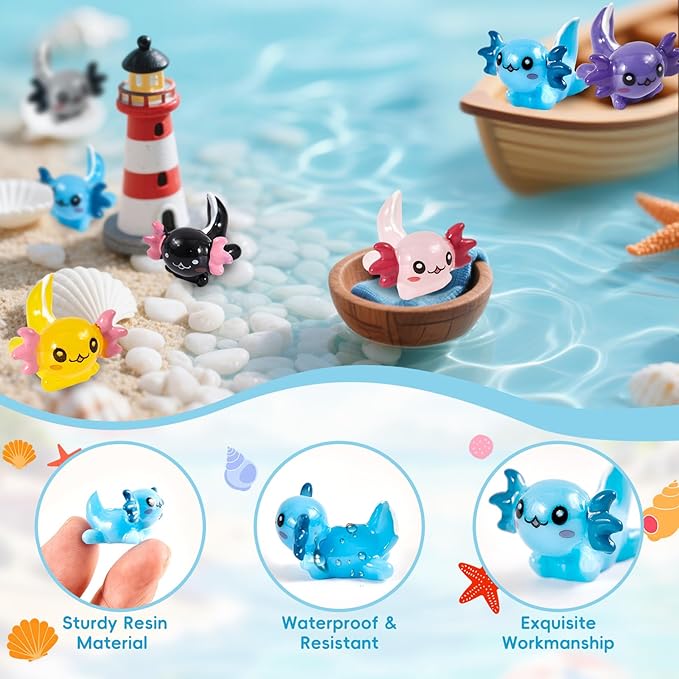 50Pcs Mini Resin Axolotl Miniature Axolotl Ornament Charms, 10 Colors Tiny Axolotl Figurines Resin Small Animals for DIY Craft Garden Landscape Dollhouse Potted Plant Aquarium Decoration