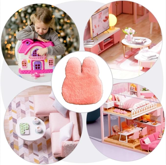 1:12 Scale Miniature Dollhouse Rabbit Rug – Soft Pink Faux Fur Carpet, Cozy Bedroom & Living Room Accessory for Dollhouse Decoration, Mini Scene Layout, DIY Display & Micro Landscape Décor (C)