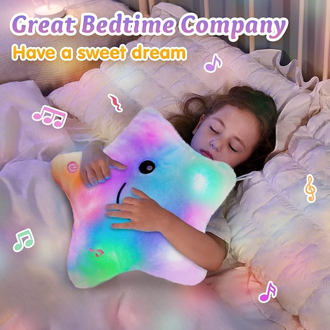 BSTAOFY 13'' Light up Musical Twinkle Star Plush Pillow, Soft Creative Lullaby Glowing Singing Star Plush Toy, Birthday for Kids Toddlers Boys Girls, White