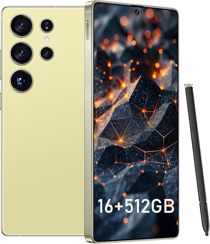 BDWJW I25 Ultra Smartphone 16GB+512GB Android 14 Smartphone, 6.99" FHD+ Display, 7000mAh Battery, 108MP+68MP Dual Camera, Built-in Pen Stylus, Fast Performance Large Memory (Yellow)