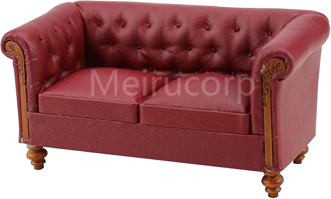 Meirucorp Dollhouse 1/12 Scale Miniature Furniture red Faux Leather Living Room Sofa