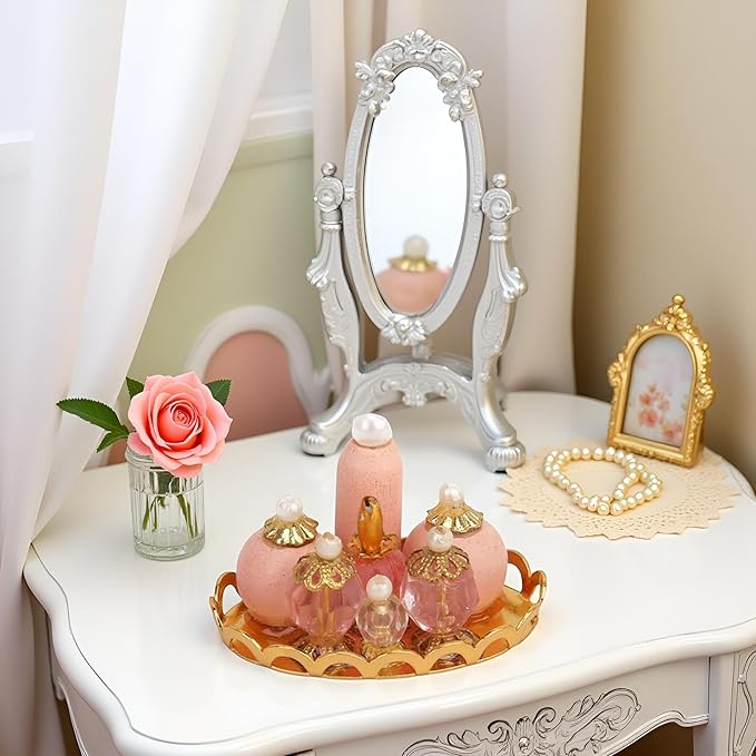 1Pc Pink 1/12 Miniature Perfume Tray Dollhouse Decoration Accessories, Dollhouses Accessories，Dollhouse Decor，Miniature Dollhouse DIY Accessorie