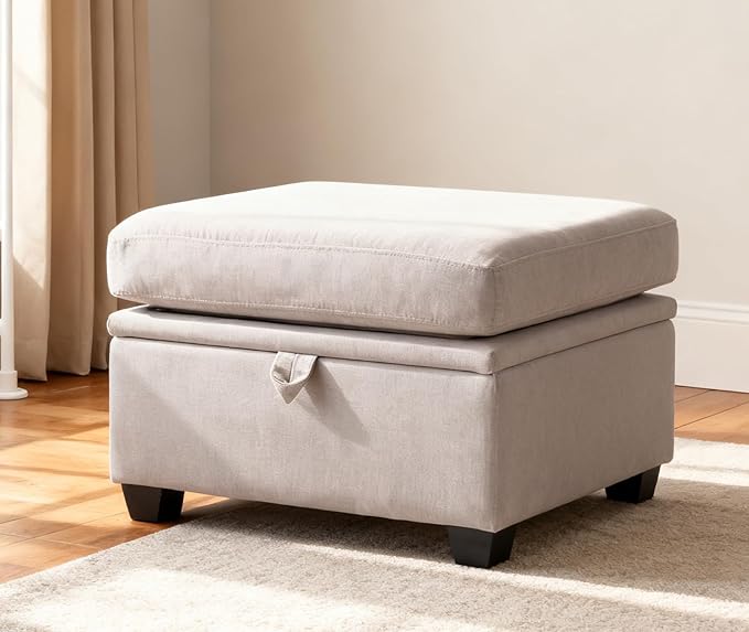 asunflower Ottoman with Storage for Couch 25.2" Square Storage Ottoman Foot Rest for Living Room Large Ottomans for Dorm, Bedroom,Office with Deep Seating(Light Gray)