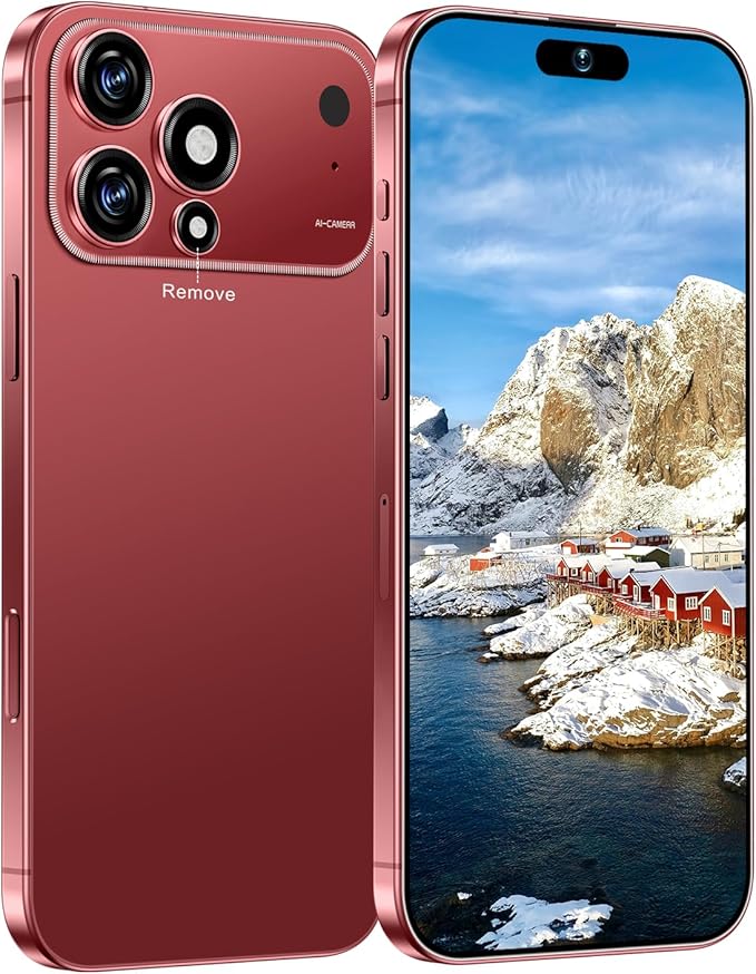 MMY 17PROMA X Unlocked Cell Phone 16+1TB,6.9" HD Screen Unlocked Phones,Android 15 7000mAh Long Battery Life Smartphone,5G/Dual SIM/Fingerprint Button Unlock/Photos/Face ID (Wine Red, 16+1TB)