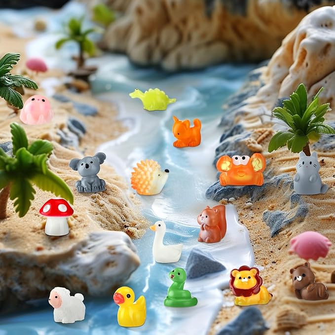 50 Pcs Mini Resin Animals Various Mini Animals Figurines for Farm Animal Figures,Dollhouse,Fairy House Garden,Micro Landscaping