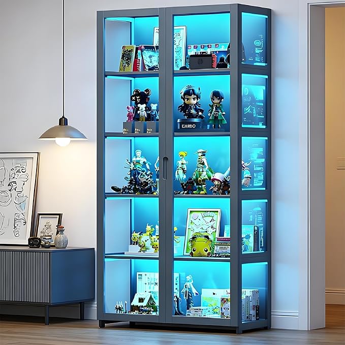 Display Cabinet with Acrylic Doors, 63.78" High Display Case, 5-Tier Curio Cabinet, Collectibles Toy Organizers Rack & Display Shelf, High Display Case for Home, Office, Playroom, Living Room