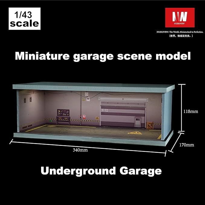 1/43 Diorama Display Case with Tri-Colour Dimmable Lighting, Fits for Hot Wheel Matchbox Mini GT Diecast Cars Model,1:43 Car Garage Parking Lot Scene Display Storage (Underground Garage)