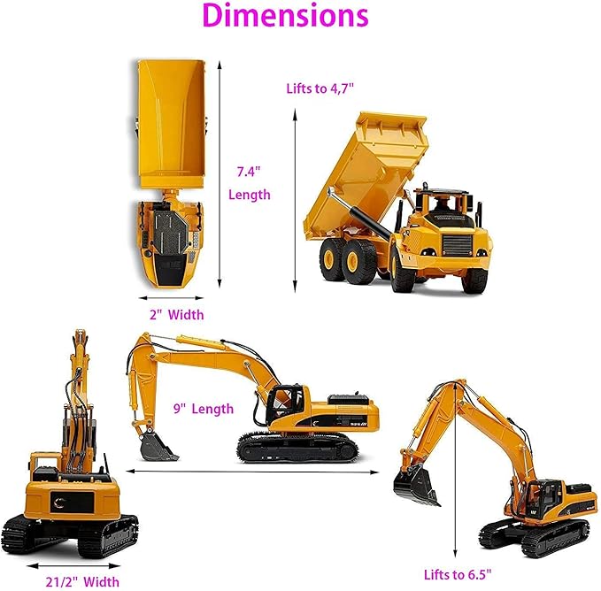 Ailejia 1/50 Scale Articulated Dump Truck Excavator Toy Alloy Models Construction Vehicle s Model Engineering Car Toy boy Gift (Engineering car Suit)