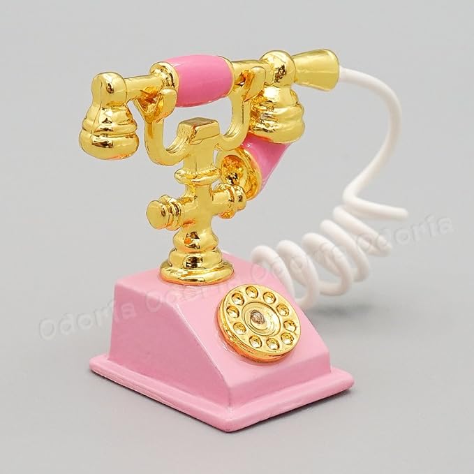 Odoria 1/12 Miniature Rotary Telephone Dollhouse Decoration Accessories, Pink