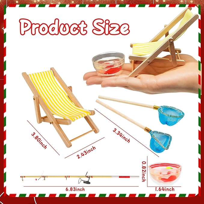 5 Pieces Miniature Fishing Rod Life Scene Christmas Elf Fishing Accessories Fishing Cake Decoration Fish Cake Topper Fish Bowl Gone Fishing Net Miniature Fishing Accessories