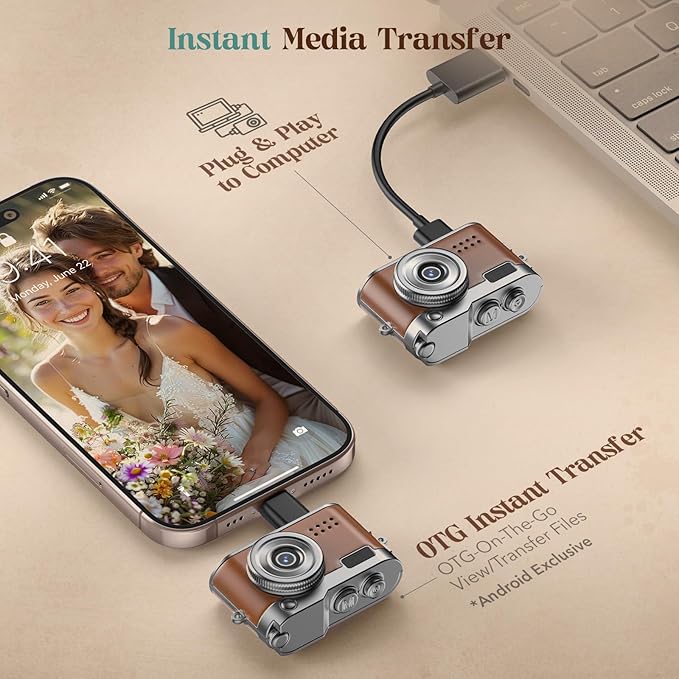 HOTU Mini Digital Camera, Keychain Camera 1080P HD with 2MP Lens, Flash, Video Recording, 32G Card Included, Portable and Compact Retro Vlog Camera for Travel, Kids, Brown