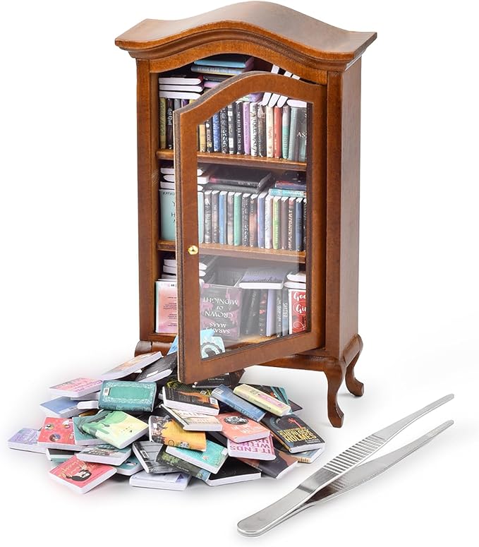 Anxiety Bookshelf, Anxiety Bookshelves, Mini Bookshelf, Handcrafted Mini Bookshelf with 100+ Unique Miniature Books, Small Bookshelf Miniature Library, for Book Lovers