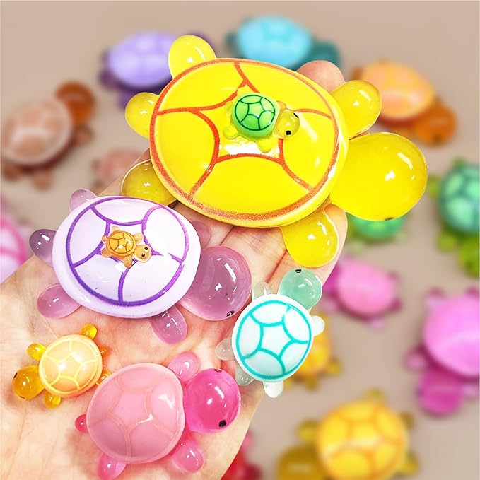 10 Pcs Extra Large Luminous Resin Turtles Figures Sea Crafts Glow in The Dark Bulk Plastic Ocean Animals Figurines to Hide 10 Colors Dollhouse Garden Aquarium Micro Landscape Decor