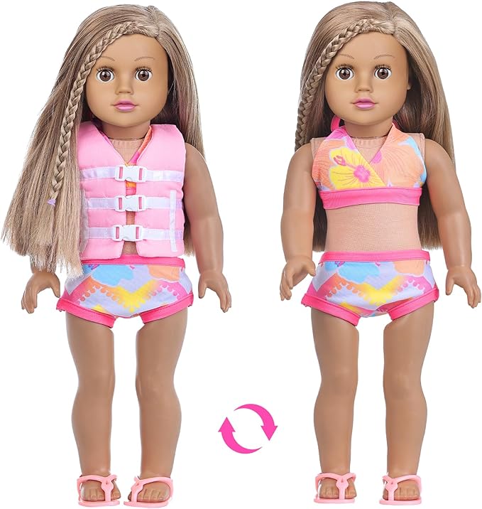 18 Inch Girl Doll Clothes and Accessories Swimming Poor Play Set Fit 18 inch Girl Dolls ,Including Swimwear Shoes Sunglasses Swimming Ring Towel etc.