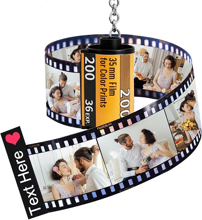 YAEILOV Personalized Photo Camera Film Roll Keychains Custom Photo Reel Album Key Rings