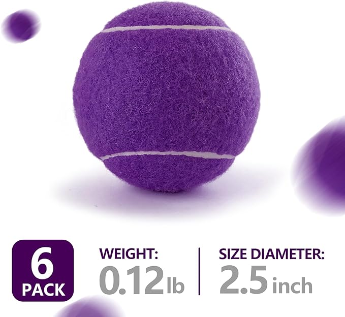 PHOEPET 6-Pack Tennis Balls for Beginner Training Practice- Bulk Dog Balls for Fetch Chew Toys(Purple)