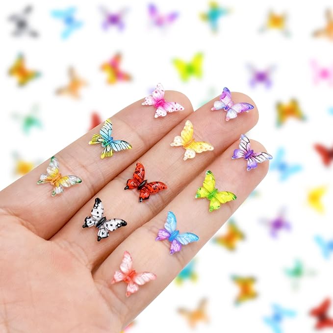 100 Pieces Tiny Butterfly Decor for Crafts Dollhouse Miniatures Resin Micro Butterfly for Dollhouse Fairy Garden Micro Landscaping Decoration