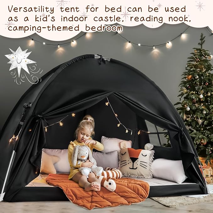 Sherilyn Full Size Bed Canopy Toddler Bunk Bed Tents Dream Tent on Bed Privacy Space Blackout Kids Sleeping Tents Indoor Floor Portable Drafty Playhouse for Boys Girl Birthday House Gift