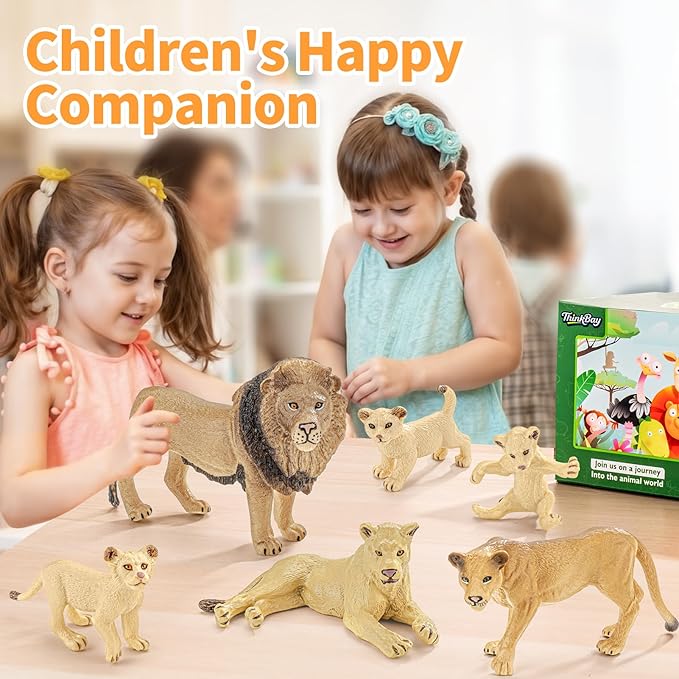 6PCS Lion Toys Figurines Pride, African Jungle Animals Lion Family, Realistic Zoo Animal Toys, Preschool Toy Birthday Gift Cake Toppers for Kids Boys Girls