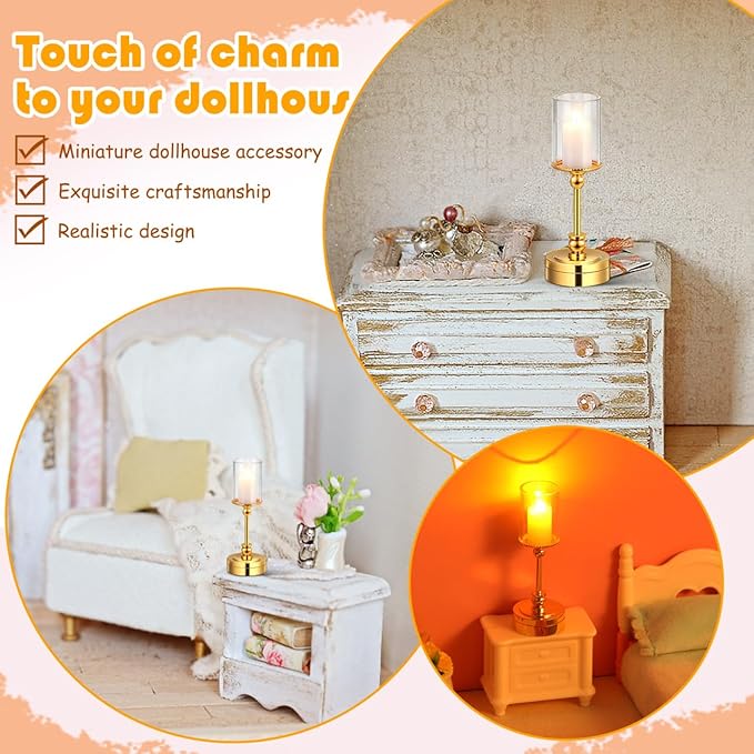 TOYANDONA Dollhouse Miniature Table Lamp – 1:12 Scale Glass Dome Candle-Style Light, Battery Operated Decorative Dollhouse Lighting for Indoor Outdoor Doll House Furniture & Room Decor