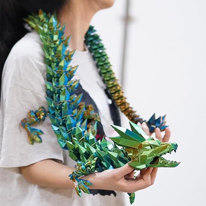 48.82inch Super Large 3D Printed Crystal Dragon,Movable mouth,Flexible Joint Animal lacertid Figurines, Home Office Decor,Fidget Toy for Adults Teens Boy Festival Gifts ,Executive Desk Toy (GREEN)