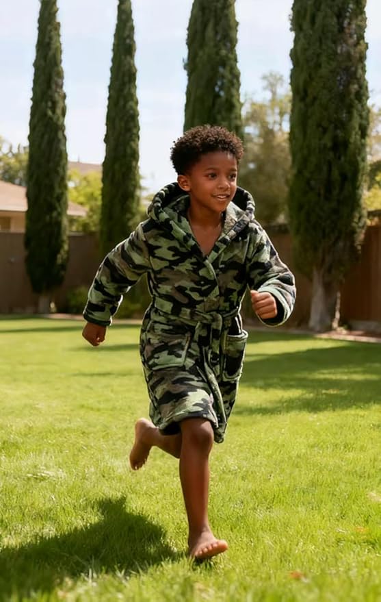 Boys Fleece Robe Hooded Toddler Soft Bathrobe Pajamas Sleepwear for Kids Girls 2-16 Years