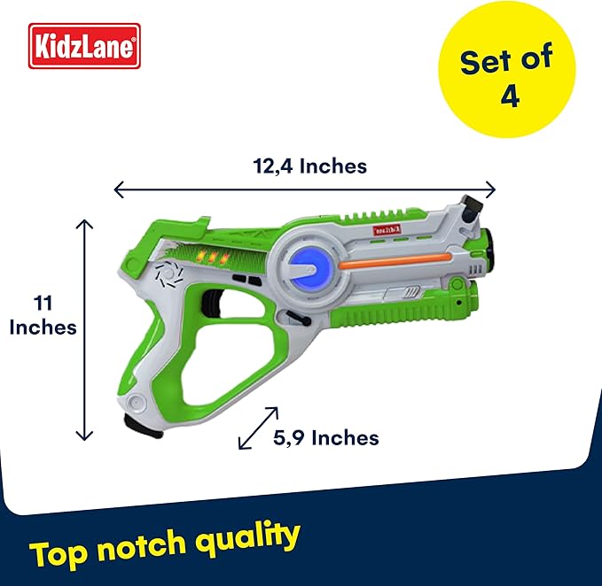 Kidzlane Laser Tag Guns Set of 4 for Kids and Adults - Infrared Laser Tag Set with 130 ft Range - 4 Team and Gun Modes - Indoor and Outdoor Toy Guns for Boys and Girls - Multiplayer Game for Ages 8+